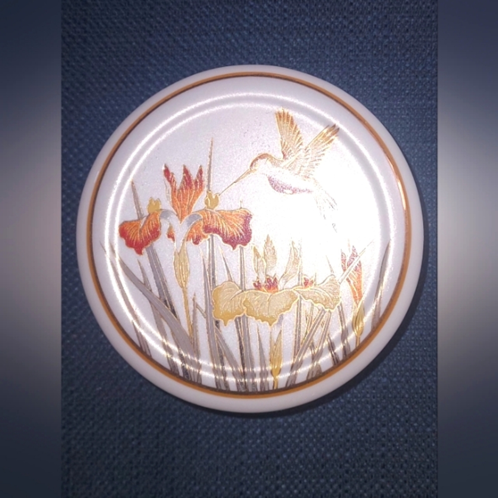 Vintage Floral Trinket Box with Hummingbird